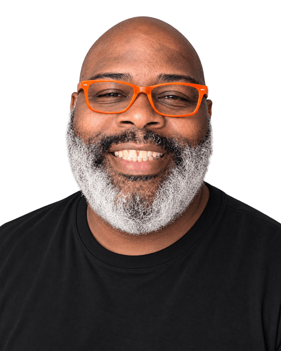 Ty smiling in orange glasses